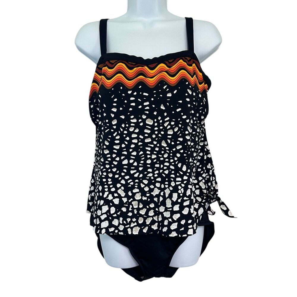 Maxine of Hollywood One Piece Black White Retro Trim Swimsuit Size 16